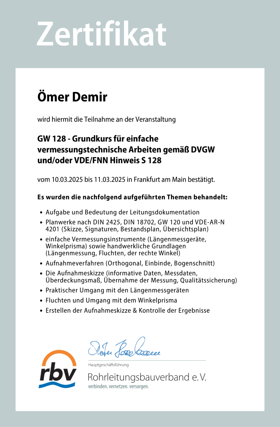 F&D GmbH Zertifikat 1