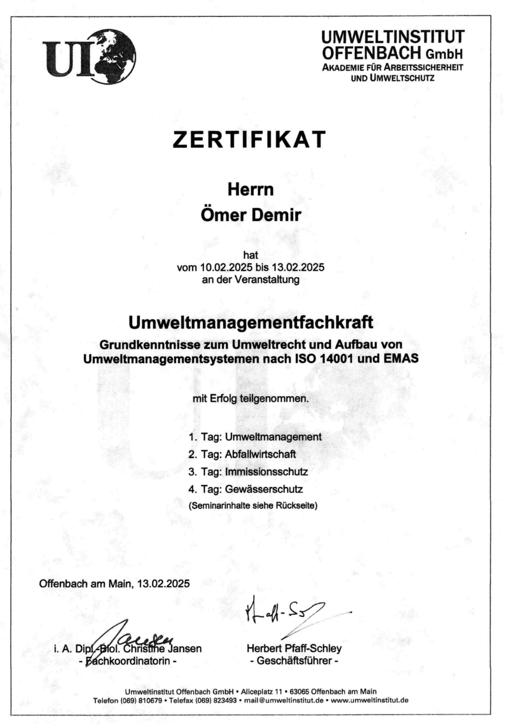 F&D GmbH Zertifikat 15