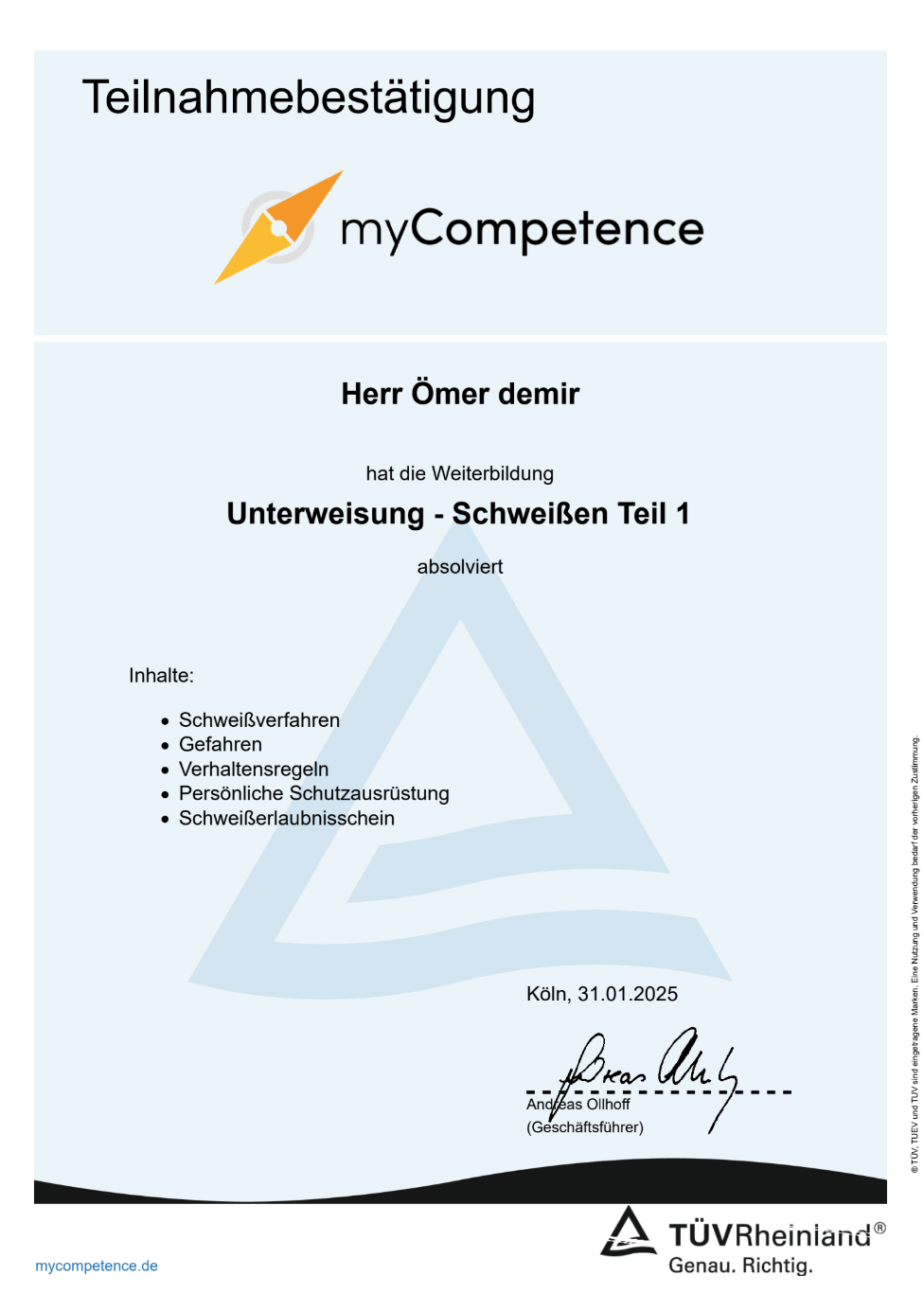 F&D GmbH Zertifikat 18
