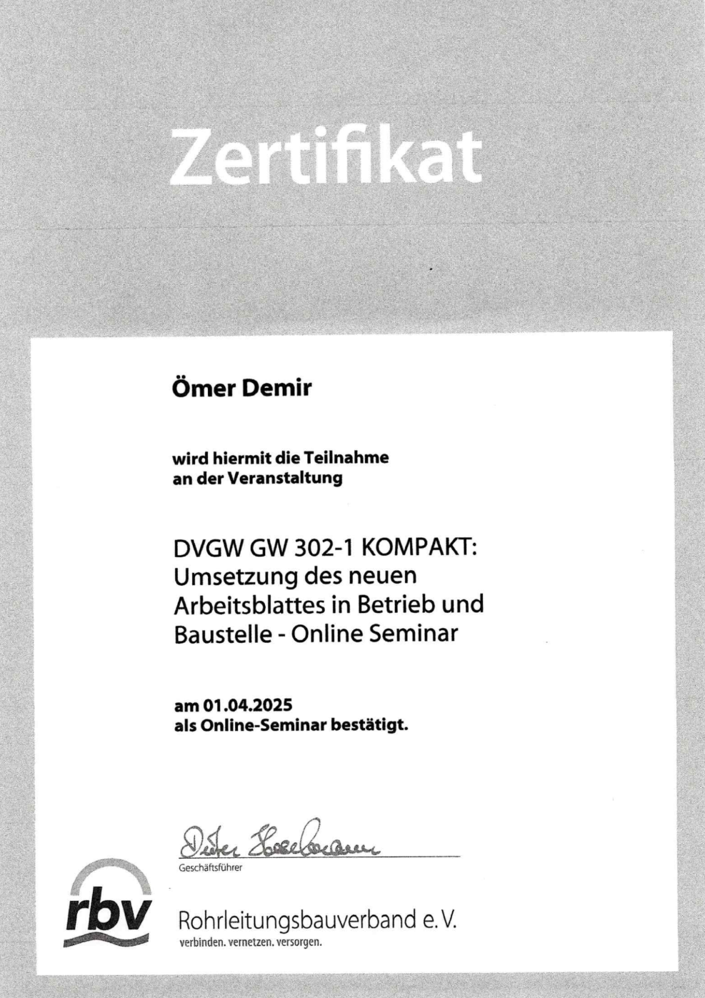 F&D GmbH Zertifikat 2
