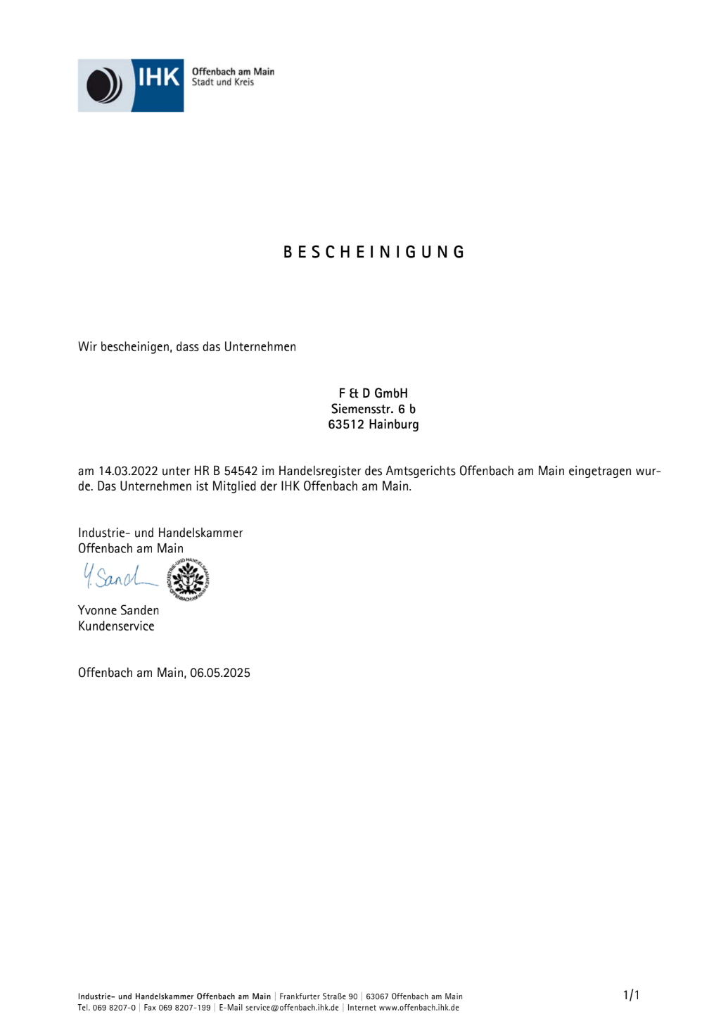 F&D GmbH Zertifikat 21