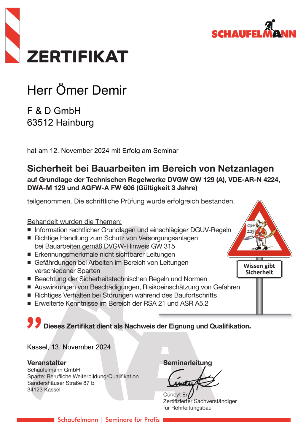 F&D GmbH Zertifikat 22
