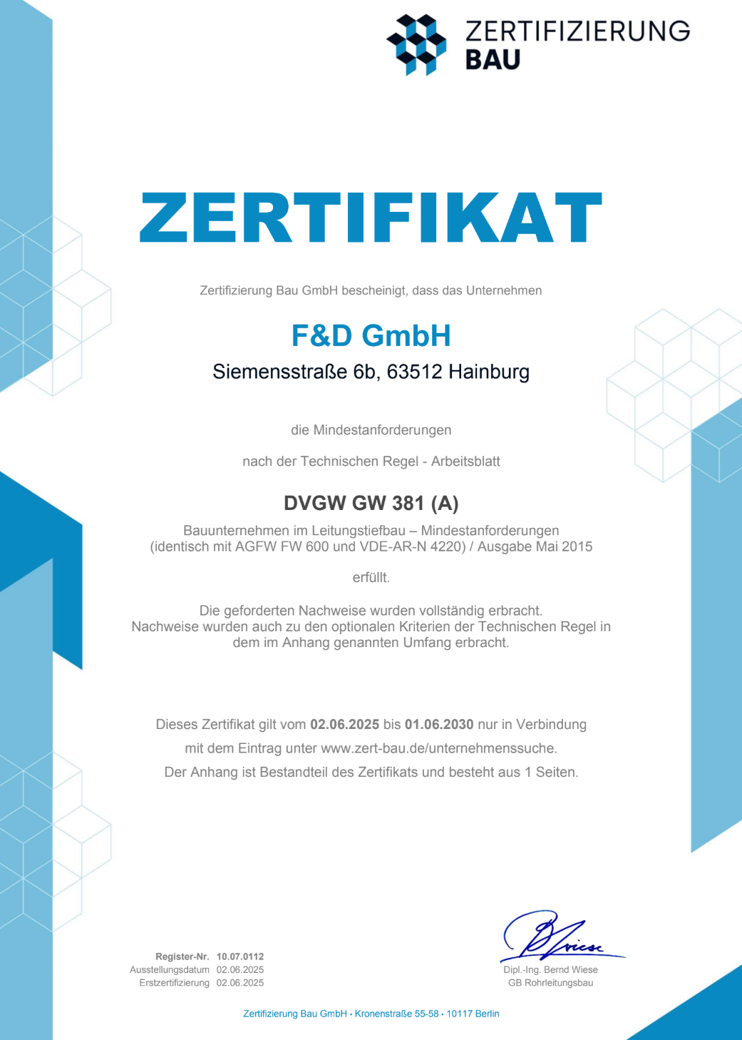 F&D GmbH Zertifikat 5